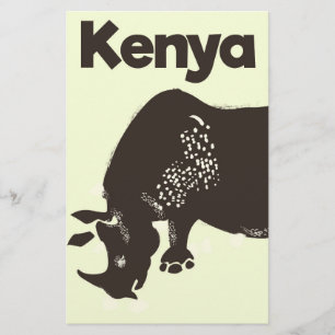 Kenya Rhino African vintage poster Stationery