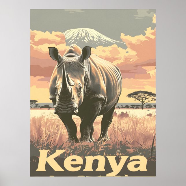 Kenya Rhino Vintage Poster (Front)