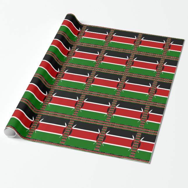 Kenya Seamless Miniature Flags Border Frames Art Wrapping Paper (Unrolled)