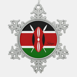 Kenya snowflake, Kenyan Flag Snowflake Pewter Christmas Ornament
