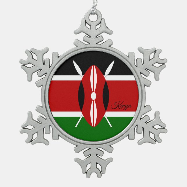 Kenya snowflake, Kenyan Flag Snowflake Pewter Christmas Ornament (Front)