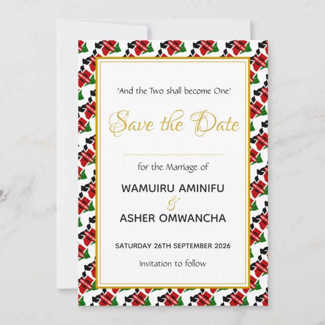 KENYA Wedding Christian Custom Celebration Save The Date (Front)