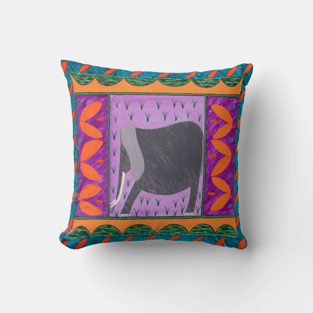 Kenyan Elephant Orange Throw Pillow (Front)