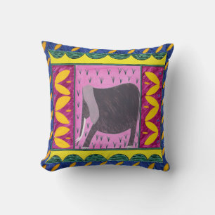Kenyan Elephant Yellow Throw Pillow