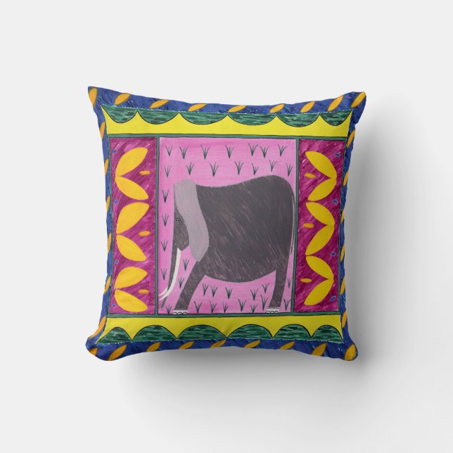 Kenyan Elephant Yellow Throw Pillow (Front)