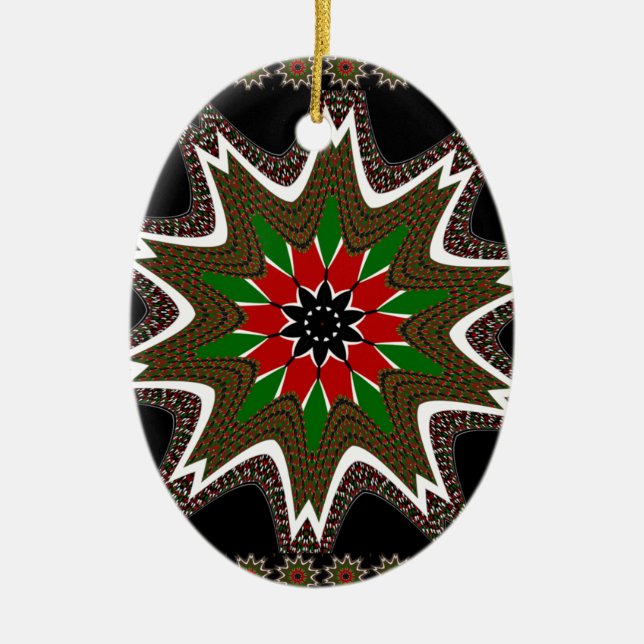 Kenyan Flag Colours Art Print/Graphic Ceramic Tree Decoration (Front)