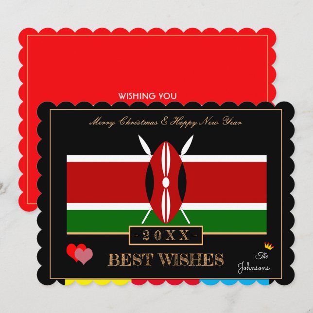 Kenyan Flag & Happy New Year/Best Wishes Kenya Holiday Card (Front/Back)