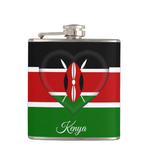 Kenyan Flag & Heart, travel Kenya /sports fans Hip Flask