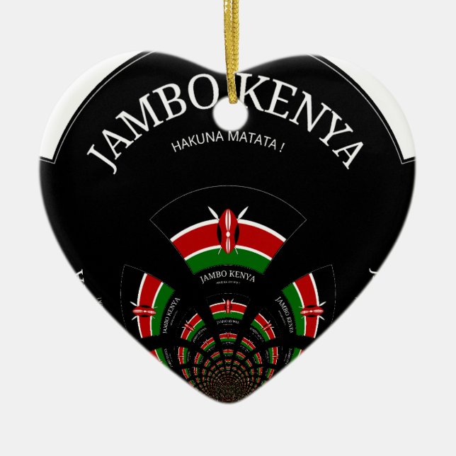 Kenyan Flag Inspired Jambo Welcome Design Art  Ceramic Tree Decoration (Front)