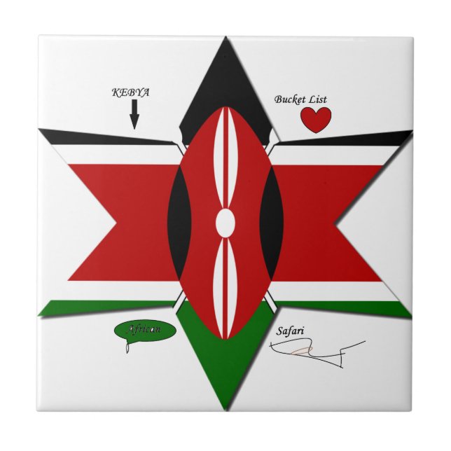 Kenyan Flag Safari Design: Bucket List Ceramic Tile (Front)