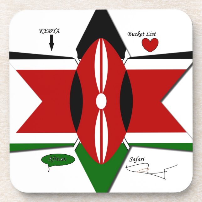 Kenyan Flag Safari Design: Bucket List Coaster (Front)