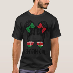 Kenyan Girl Messy Bun Kenya Pride Patriotic Womens T-Shirt