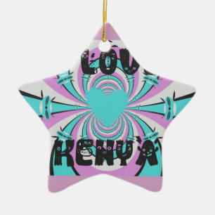 Kenyan Heart Art: I Love Kenya Purple Cyan Abstrac Ceramic Tree Decoration