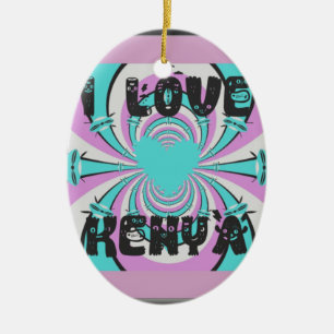 Kenyan Heart Art: I Love Kenya Purple Cyan Abstrac Ceramic Tree Decoration