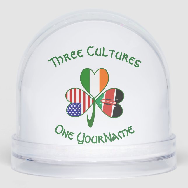 Kenyan Irish American Flag Shamrock Personalised  Snowglobe (Front)