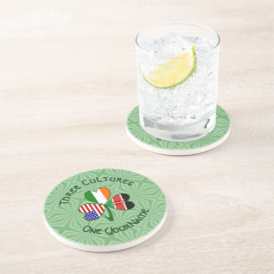 Kenyan Irish American Flags Shamrock Your Name Coaster