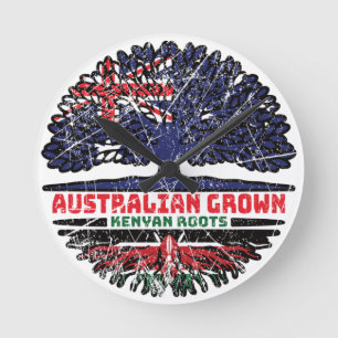 Kenyan Kenya Australian Australia Tree Roots Flag Round Clock