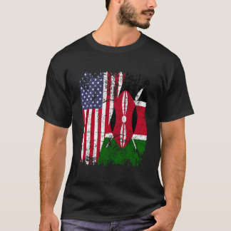 Kenyan Roots Half American Flag Kenya T-Shirt