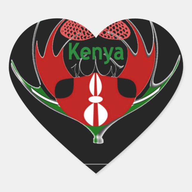 Kenyan Shield Design: Butterfly Flag.  Heart Sticker (Front)