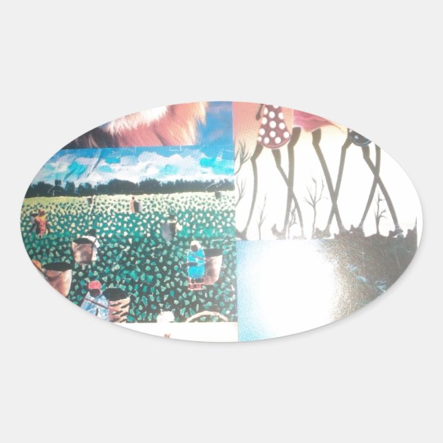 Kenyan Tapestry: Wildlife, Culture,& Coastal Beach Oval Sticker (Front)