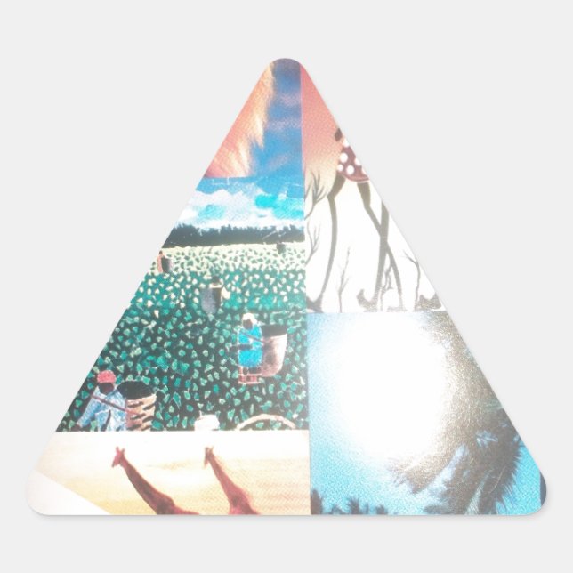 Kenyan Tapestry: Wildlife, Culture,& Coastal Beach Triangle Sticker (Front)