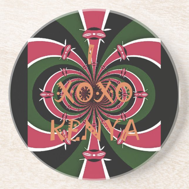Kenyan Travel Gift – Hugs & Kisses Design Coaster (Front)