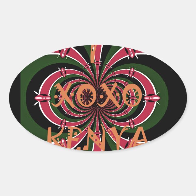 Kenyan Travel Gift – Hugs & Kisses Design Oval Sticker (Front)