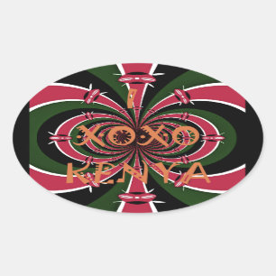 Kenyan Travel Gift – Hugs & Kisses Design Oval Sticker