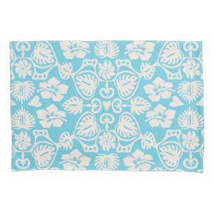Keoni Hawaiian Monstera Leaf Damask Aqua Pillowcase