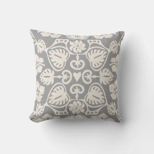 Keoni Hawaiian Monstera Leaf Damask Grey Cushion