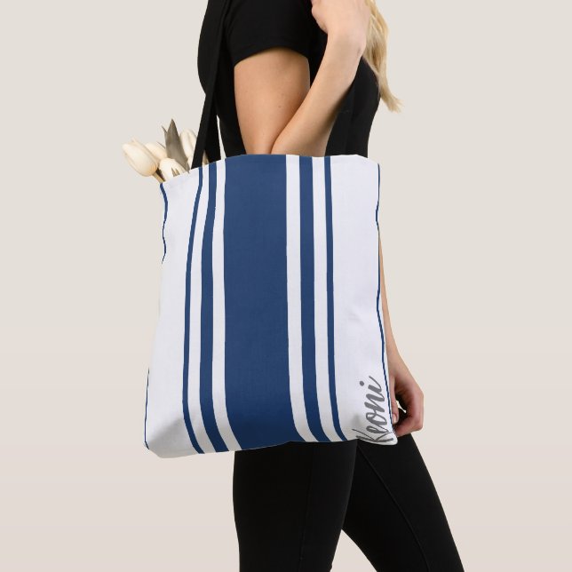 Keoni Minimalist Stripes Monogram Tote Bag (Close Up)