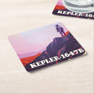 Kepler - 1647B travel poster Square Paper Coaster