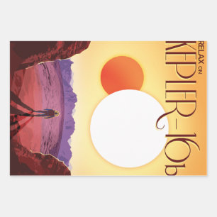 Kepler-16b: Binary Solar Sunset Fine Art Space Wrapping Paper Sheet