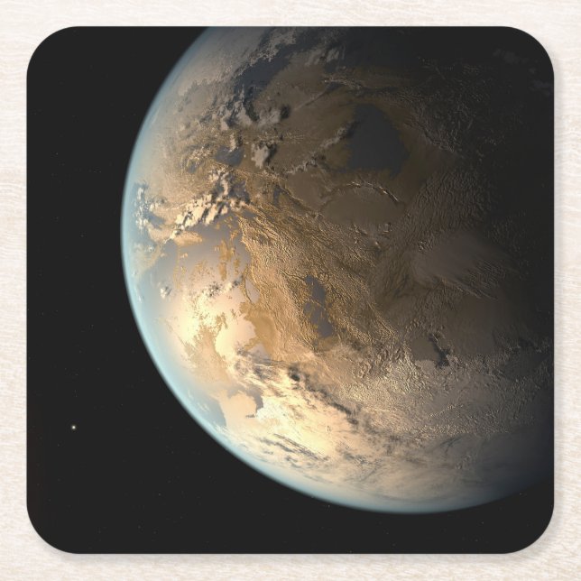 Kepler-186f Orbiting A Distant Star. Square Paper Coaster (Front)