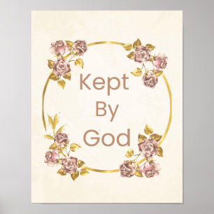 "Kept By God" Purple & Gold Circular Floral Design Poster