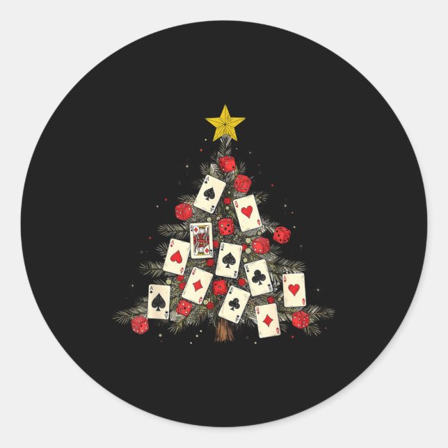 Ker Cards Christmas Tree Gambling Funny Xmas Men  Classic Round Sticker (Front)