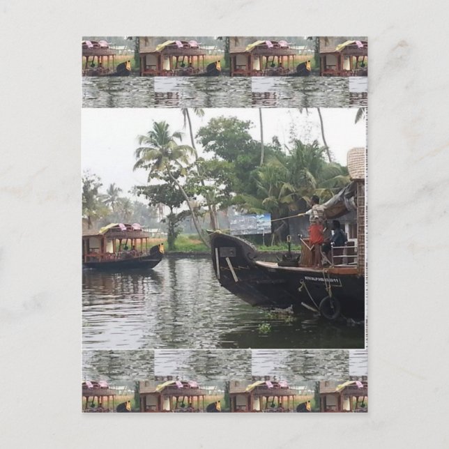 KERALA India RIVER Boats Postcard (Front)