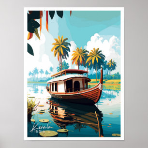 Kerala India Travel Vintage illustration Poster