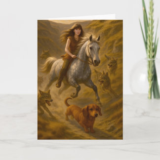 Kermie, Nellie, and Charlie riding in the coulees Card