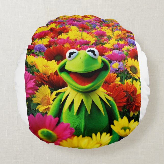 Kermit's Field of Joy: A Colourful Frolic" Round Cushion (Front)