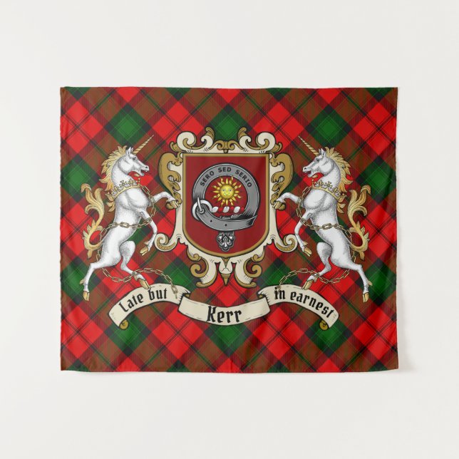 Kerr Clan Badge & Unicorns w/Tartan  Tapestry (Front (Horizontal))