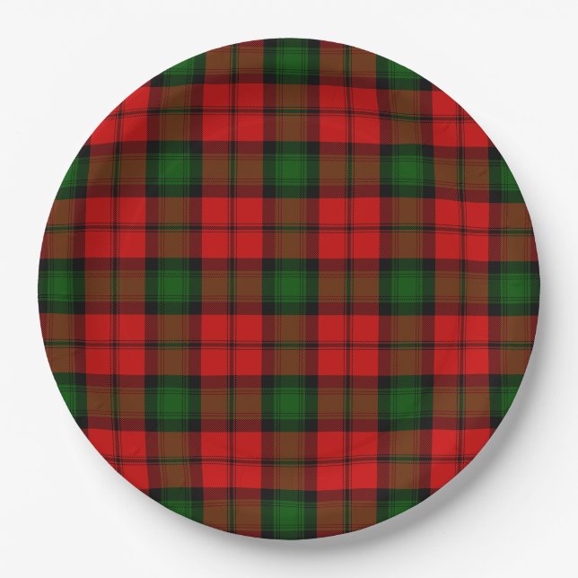 Kerr tartan red green plaid paper plate (Front)