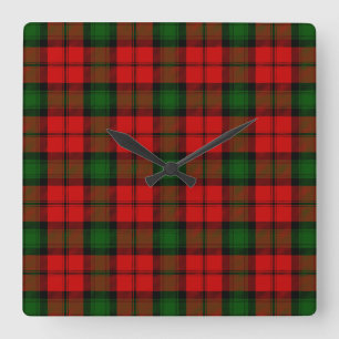 Kerr tartan red green plaid square wall clock