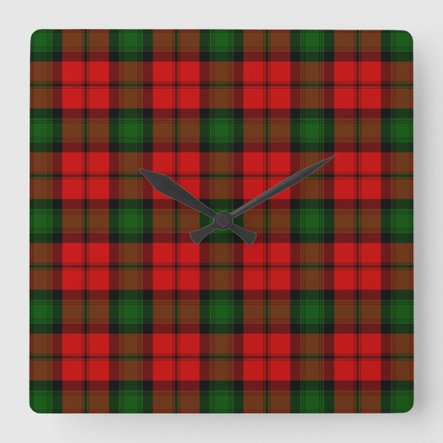 Kerr tartan red green plaid square wall clock (Front)