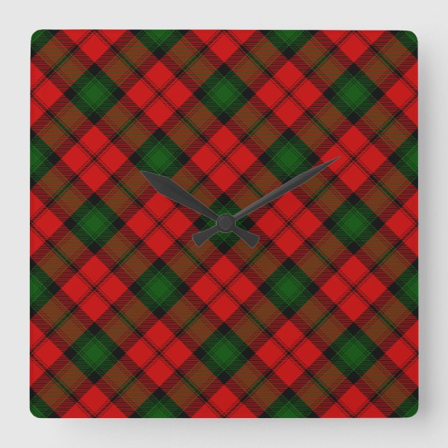 Kerr tartan red green plaid square wall clock (Front)