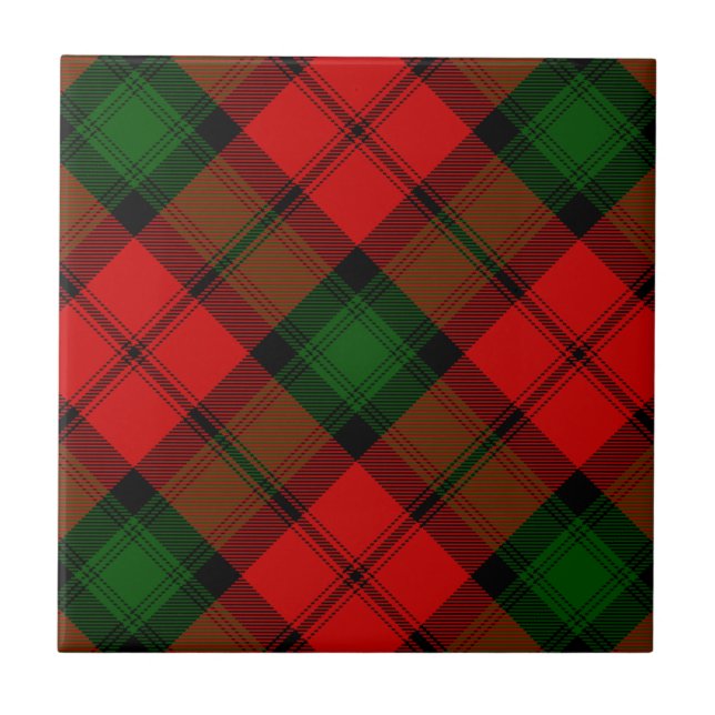 Kerr tartan red green plaid tile (Front)