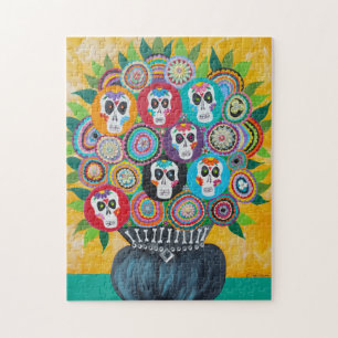 Kerri Ambrosino Art Puzzle Sugar Skull Flowers