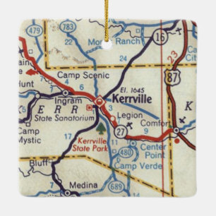 Kerrville TX Vintage Map Ceramic Ornament
