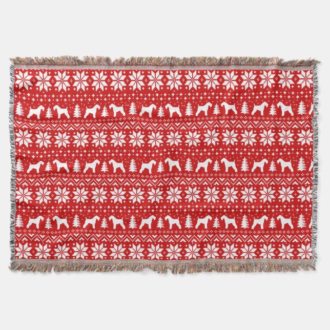 Kerry Blue Terrier Dog Silhouettes Christmas Red Throw Blanket (Front)