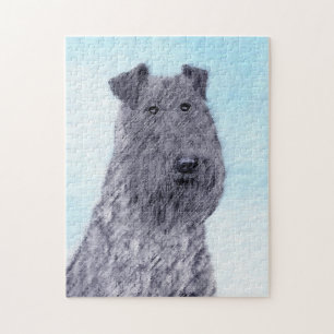Kerry Blue Terrier Painting Cute Original Dog Art Jigsaw Puzzle